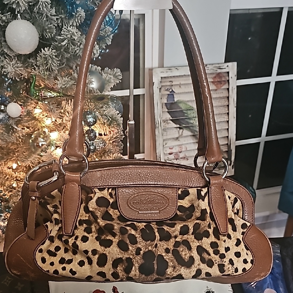 Dolce & Gabbana Brown and Leopard Print Shoulder Bag